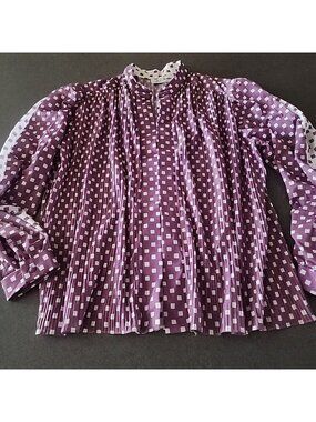 Vintage 70's Hal Ferman Womens S/M Flowing Blouse sleeve Purple White Squares